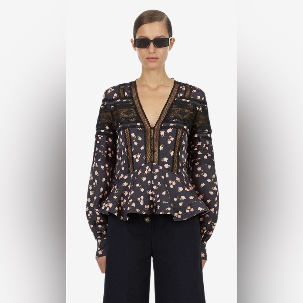 NWT Self Portrait Ditsy Floral Printed Top in Black Floral